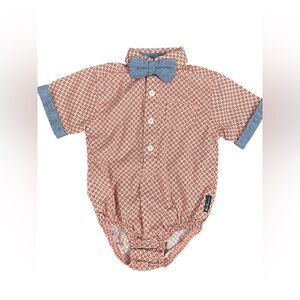 Ben Sherman Baby Boy Romper Bow Tie Geometric Print Red Blue 6-9 Months Dressy